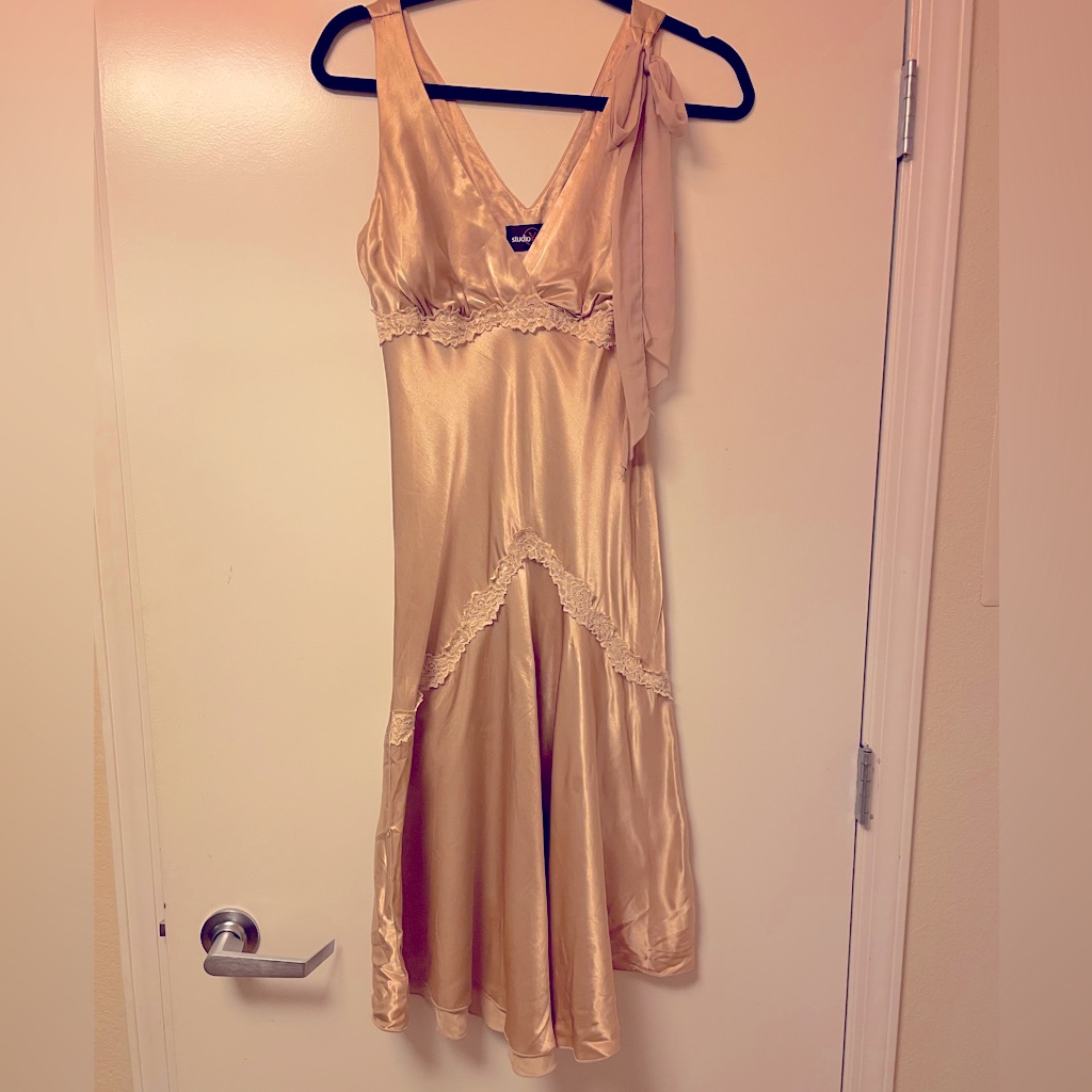 Y2k Lingerie Inspired Evening /Cocktail Dress. Champagne Satin And Lace!